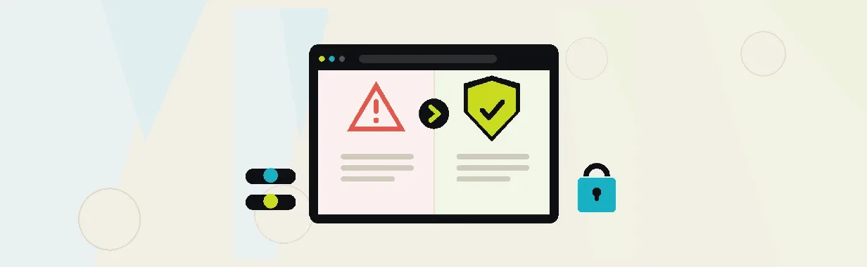 Ilustrācija: WordPress administrācijas panelis ar sarkanu pārlūka brīdinājumu, blakus atvērta wp-content mape ar svešu PHP failu un atslēgu saišķis, kas apzīmē piekļuves datu nomaiņu