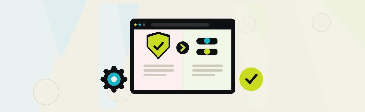Okno przeglądarki z tarczą i serwerem — stara wersja PHP i Node.js na chronionym hostingu