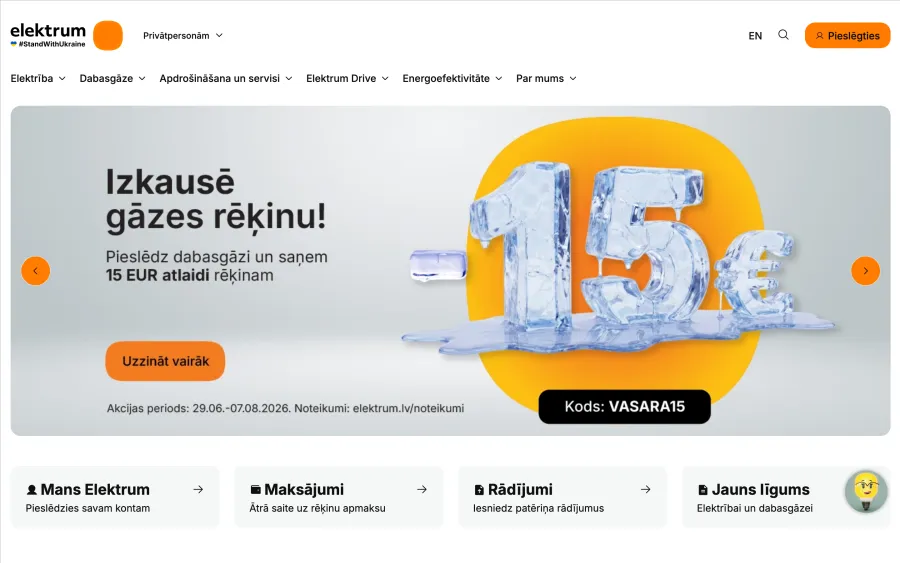 Elektrum Latvija — enerģētikas portāls, vietnes ekrānšāviņš