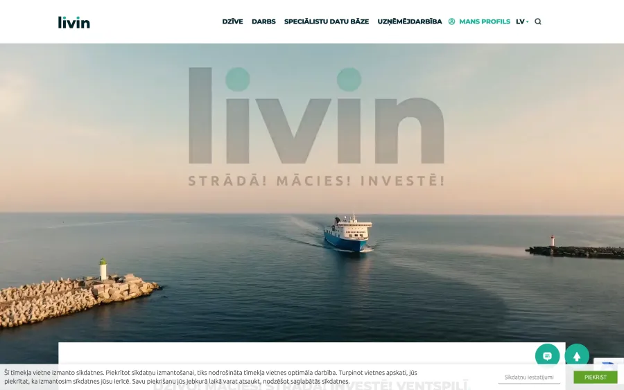 LIVIN Ventspils — darba portāls, vietnes ekrānšāviņš