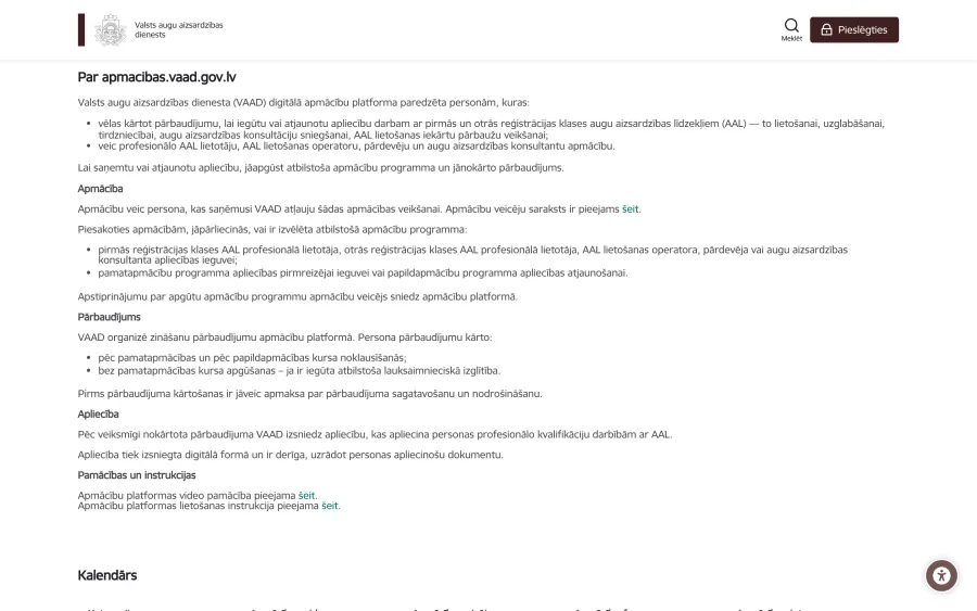 VAAD apmācību un pārbaudījumu platforma — pārbaudījumu platforma, vietnes ekrānšāviņš